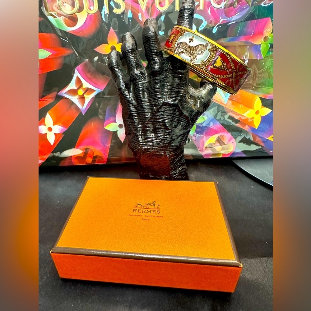 Hermes Enamel GM Bangle Bracelet, Horse W/Box EUC​​